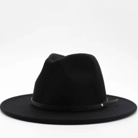 Black Stiff Brim Tall Dented Crown, Stiff Classic Fedora Hat NEW - Picture 1 of 3